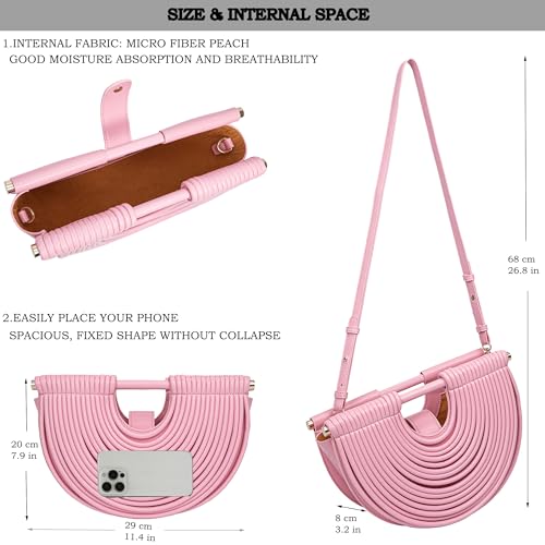 Image of Trendy Woven Evening Clutch Purse Half Round Designer Shoulder /Crossbody Bag Top-Handle Satchel Handbags