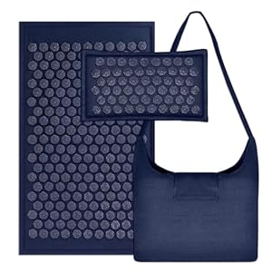 LadyRosian Acupressure Set for Back and Neck Pain Relief, Muscle Relaxation Stress Relief Acupressure Mat and Pillow Set with Bag (Navy Blue)