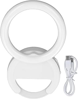 Selfie Ring Light, Clip On Ring Light for Phone 180 Degree Rotation 3 Colors LED Selfie Ring Light for Phone Tablets Laptops(White)