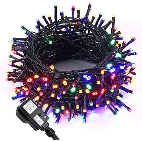 Geemoo Christmas Tree Lights Multicolor, 82ft/25M 200 LED Fairy Lights Mains Powered, Christmas Lights Waterproof with 8 Twinkle Modes Timer Function for Indoor Outdoor Xmas Tree Deco Cover