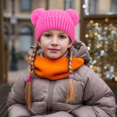 Kids Winter Hat Warm Knitted Beanies with Double Pom Pom Thick Ski Cap for Boys Girls 7-12 Years3