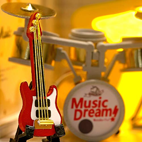 Doll House Miniature Dollhouse Kit DIY Wooden Dollhouse Accessories with Musical Instrument Toy Plus Dust Proof Cover Model House Assembled Cabin Handcrafts Educational Toys for Kids Teens Adults - Thumbnail 2