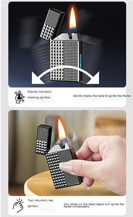 Voice-Activated Ignition Oil-Electric Kerosene Flip Lighter with Sound,USB Rechargeable, for Men Husband(Gold2)