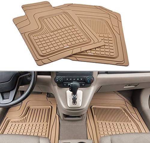 Solid Pro Rubber Car Floor Mats - Performance Plus Heavy Duty Liners for Auto SUV Truck Car Van - 4-Piece Set - Thick, Odorless & All Weather (Beige Tan)