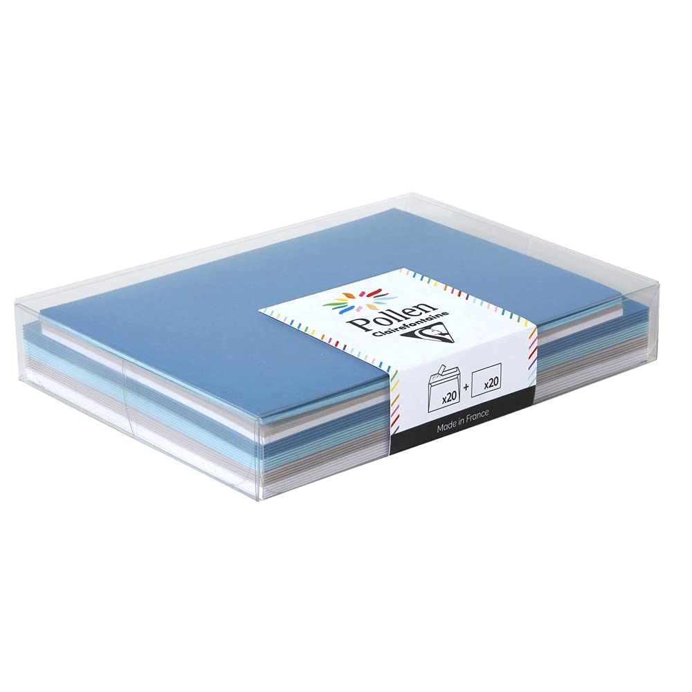 Clairefontaine 20907C - Estuche Pollen liso con 20 sobres de 11, 4 x 16, 2 cm y 20 Sobres de 11 x 15, 5 cm, colores surtidos