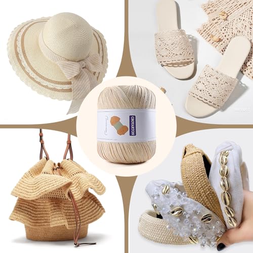 Image of Raffia Yarn for Crochet, Soft Cotton Yarn for Crocheting Summer Beach Bag /Hat, 114 Yards /1.76 Ounce Ribbon Paper Yarn for Beginners DIY Hand Knitting Handbag(Yellow)