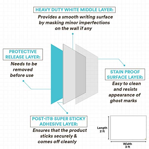 Image of 3M Post-it Super Sticky Notes | 3 Pads x 45 Sheets | 3 inch x 3 inch & 3M Post-it Dry Erase Writing Surface White, 3ft x 2ft