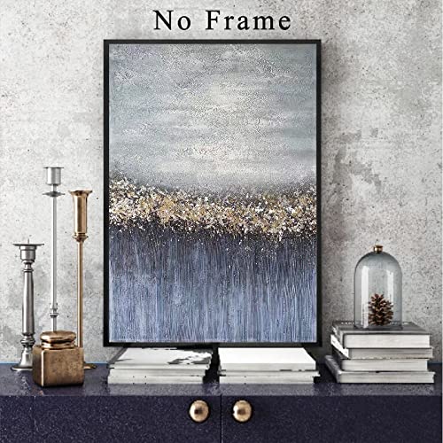 Blue And Gold Abstract Canvas Wall Art Modern Abstract Artwork Blue Gold Foil Pictures Blue And Gray Wall Art For Living Room Bedroom Gold And Blue Pictures Textured Gold Paintings 16X24Inch Frameless #TOP1
