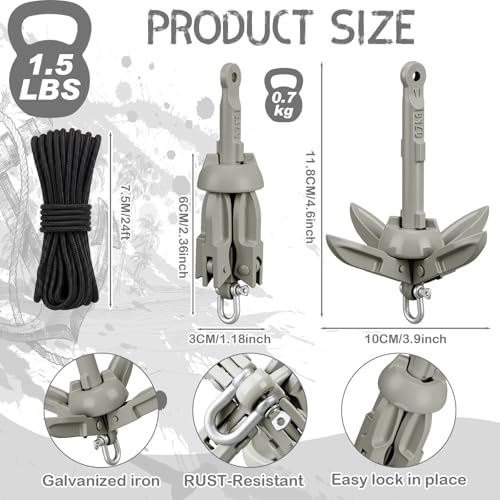 Image of MorningRo 1 Pack 1.5 /3.5 lb Marine Kayak Anchor Kit with 40ft Rope and Buoy Folding Grapnel Boat Anchor Kit Kayak Fishing Accessories for Small Boats, Canoe, SUP Paddle Boards