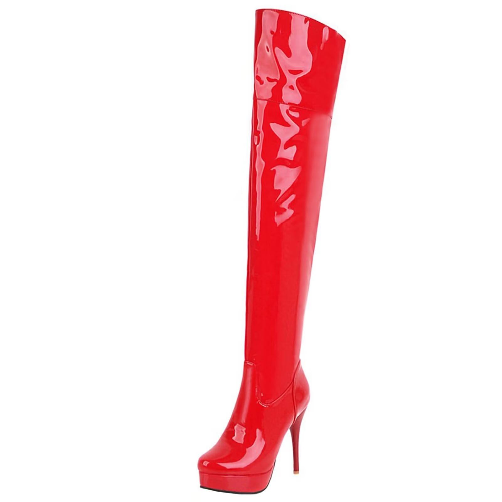 HSyc JRX Plateau overknee-laarzen lak stiletto hoge hakken lange schacht laarzen, zwart, 39.5 EU