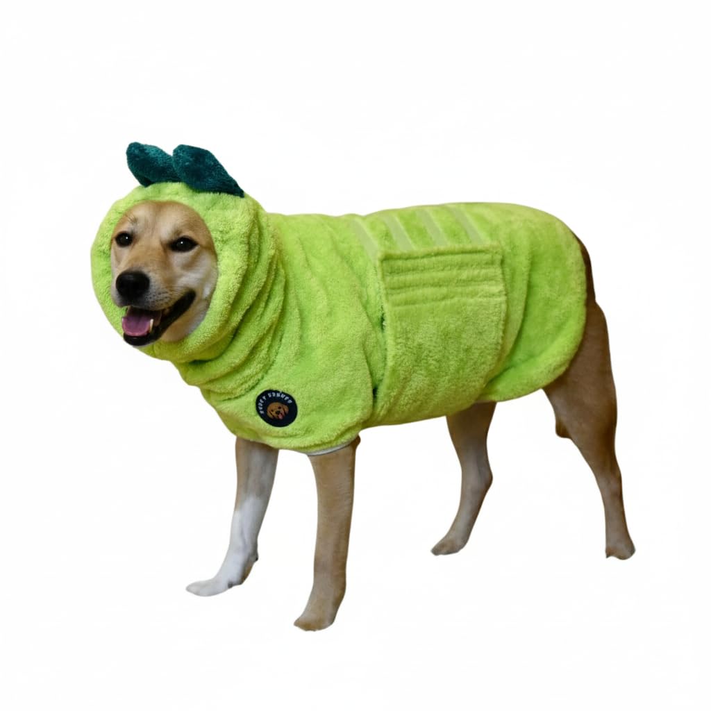 DERPYCHAPPY Premium Dog Towel Robe & Dog Bathrobe for Drying Dogs Made in Korea | Super Absorbent Quick & Adjustable Microfiber Bath Towel for Cats &