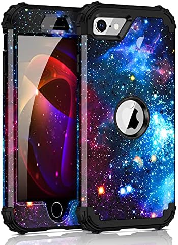 Miqala for iPhone SE 2022/2020 Case,Shiny in The Dark Three Layer Heavy Duty Shockproof Hard Plastic Bumper +Soft Silicone Rubber Protective Case for Apple iPhone SE(3rd Gen/2nd Gen) 4.7 inch,Blue