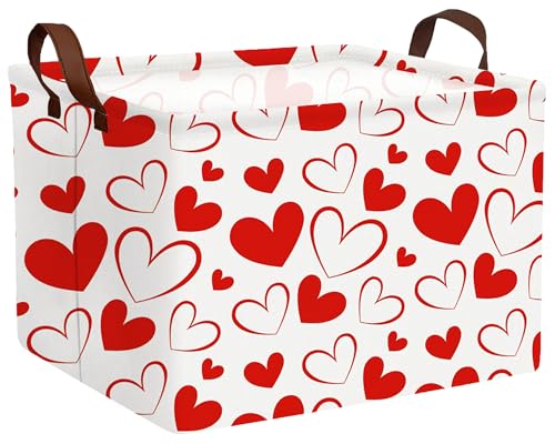 Image of Large Valentine's Day Basket Heart Shaped Storage Bin for Gifts Collapsible Organizer Room Decor (Red Hollow Solid Love)