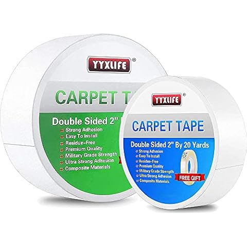 YYXLIFE Double Sided Carpet Tape,for Area Rugs Carpet Adhesive Removable Multi-Purpose Rug Tape Cloth for Hardwood Floors,Outdoor Rugs,Heavy Duty Sticky Tape,2Inch x 20 Yards,2Inch x 30 Yards Cover