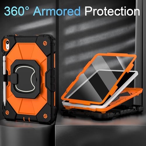 Image of Auizotl Case for iPad (A16) 11th Generation 11 Inch (2025) /iPad 10th Generation 10.9 Inch (2022) with Screen Protector /Rotating Stand,Military Grade Shockproof i Pad Case 10th Generation,Orange