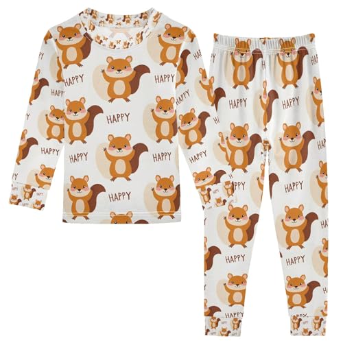 senya Happy Cute Squirrel Pajamas Set Long Sleeve Soft Cotton Sleepwear 2 Piece