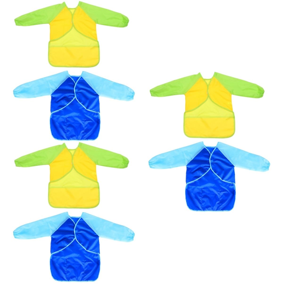 6stücke Langarm Malerschürzen Für Junge Mädchen Wasserdichte Pvc-beschichtete Schürze Blau Und Gelb Für Kunst Kochen Und Malen Mit Praktischen Taschen