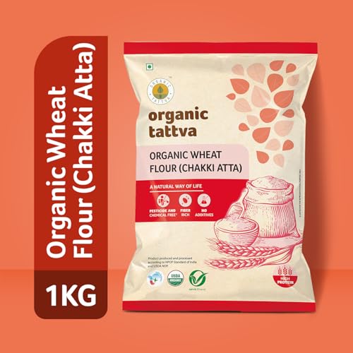 Image of Organic Tattva Whole Wheat Flour 1kg - Stone Ground Chakki Atta for Soft & Tasty Rotis, Everyday Cooking Essential