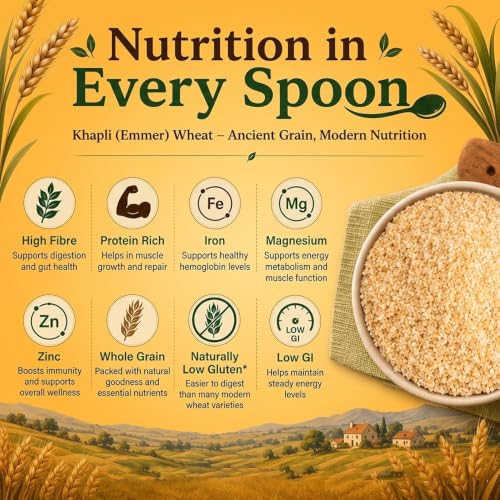 Image of RAV Organic NPOP Certified Organic Khapli Wheat Dalia 400g | Ancient Emmer Wheat Daliya | 1.5X Protein vs Regular Daliya | High Fibre Low GI | No Bleaching No Additives | Pesticide-Free Wholesome food | Porridge