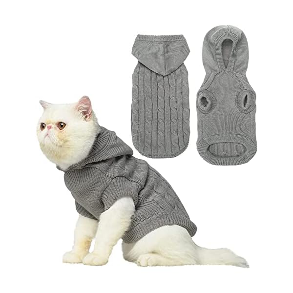 PUPTECK Winter Dog Cat Sweater – Cold Weather Clothes for Kitties & Small Dogs Indoor Outdoor Walking Warm (Grey, M: Chest Girth 13.8”, Back Length 14”)