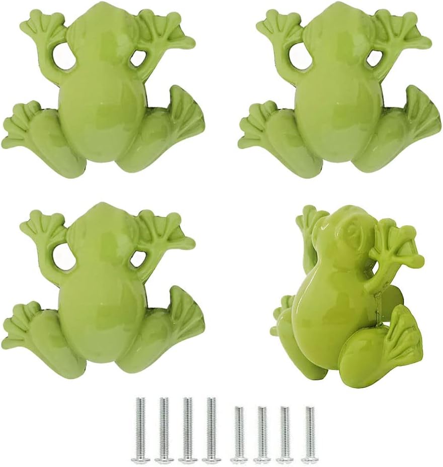 Frog Cabinet Drawer Knobs Handles, Zinc Alloy Animal Pulls Frog Nature Garden Theme Decoration Dresser Drawers Door Cabinets Kitchen Retro Furniture Hardware Knob 4 Pack (Ancient Bronze)