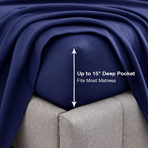 Image of Viviland Plush Micro Fleece Queen Bed Sheet Set - Soft Fuzzy Polar Fleece Velour Velvet Sheets - Extra Warm Winter Fleece Bed Sheets with Deep Pocket - Navy - Queen | Soft Flannel-like Fleece, 100% Polyester, Fluffy Velvety Feel, 200GSM, 15 inch Deep Pocket, Warm Winter Gift & Decor