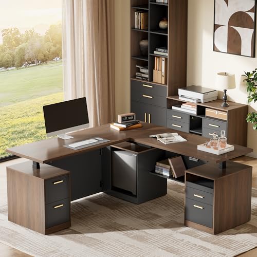 Image of ModernMate 71 inch L Shaped Electric Standing Desk with 5 Drawers & CPU Storage