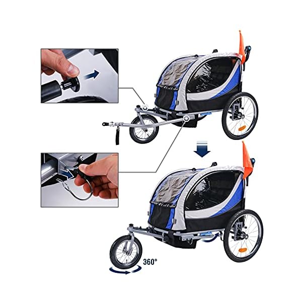 Drehbar Kinderanhänger 2 in 1 Fahrradanhänger für Kinder Jogger – Bild 3