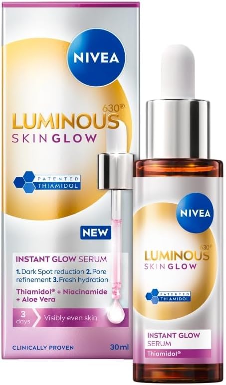 NIVEALuminous 630 Even Glow Serum with Thiamidol 30ml, Serum for Face with Niacinamide and Aloe Vera, Refines Pores and Hydrates for Clear and Glowing Skin