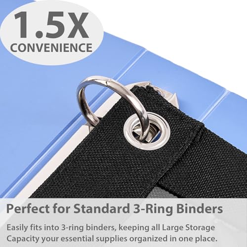 Image of SPACEMATE Pencil Pouch for 3 Ring Binder, Clear 3-Hole Zipper Pencil Case | Metal Grommets, School Supplies Organizer for Girls, Boys & Kids, Preppy Aesthetic Style, 1 Pack, Coal Black