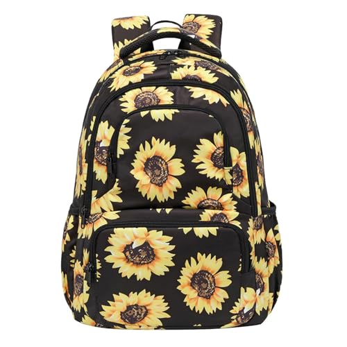 Sac à dos école primaire fille imprimé tournesol noir cartable décontracté 35L