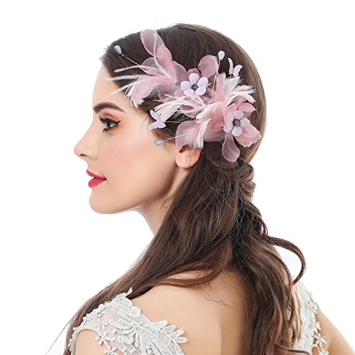 Bridal flower headband Hair Accessories - AWAYTR Wedding Flower Crown Barrette Feather Headwear Crystal Hairclip Headpiece (Butterfly) (Butterfly)