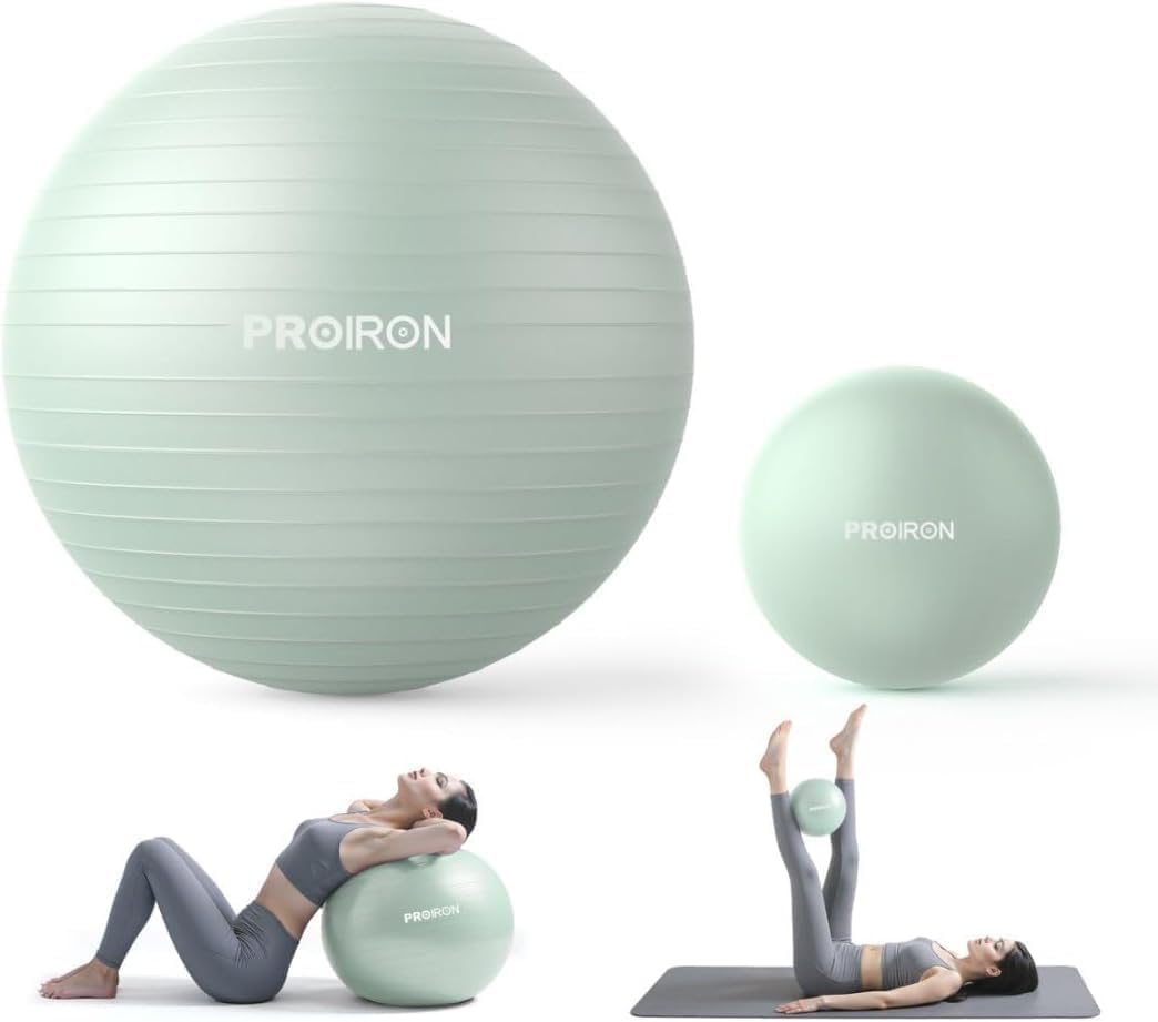 PROIRON Exercise Balls Set 2 in 1, Soft Pilates Ball 25cm & Pregnancy Yoga Ball Anti-Burst 55cm 65cm 75cm, Gym Swiss Balls with Pump for Labour, Fitness, Stability, Physio