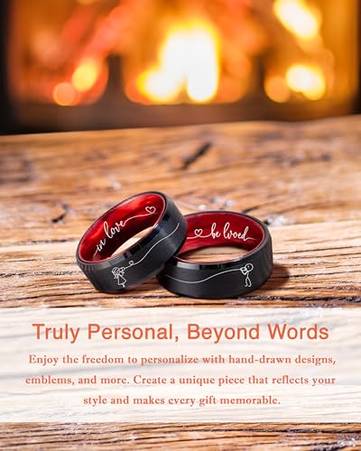 LerchPhi Engraved Custom Tungsten Rings For Men Wedding Band Personalized Titanium Promise Ring for Him Black/Red/Green/Purple/Blue Beveled Edge Szie 6 to 162