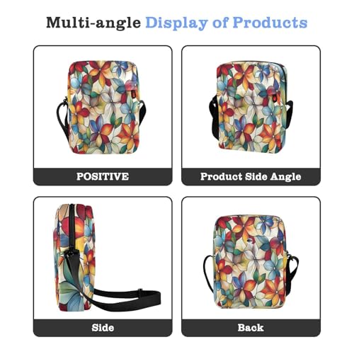 Flower Pattern Stained Glass Style messenger bag cute mens shoulder bags crossbody Womens Cross Body Purse Adjustable Strap for Casual outdoor sports4
