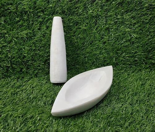 Image of Marble Mortar and Pestle Set Stone Big Size, Kharal, Khalbatta, Kundi, Okhli, Musal, Imamdasta, Silbatta, Idikkalu, Kitchen tool for Grinding Herbs Marble Masher (WHITE, VERY SMALL)