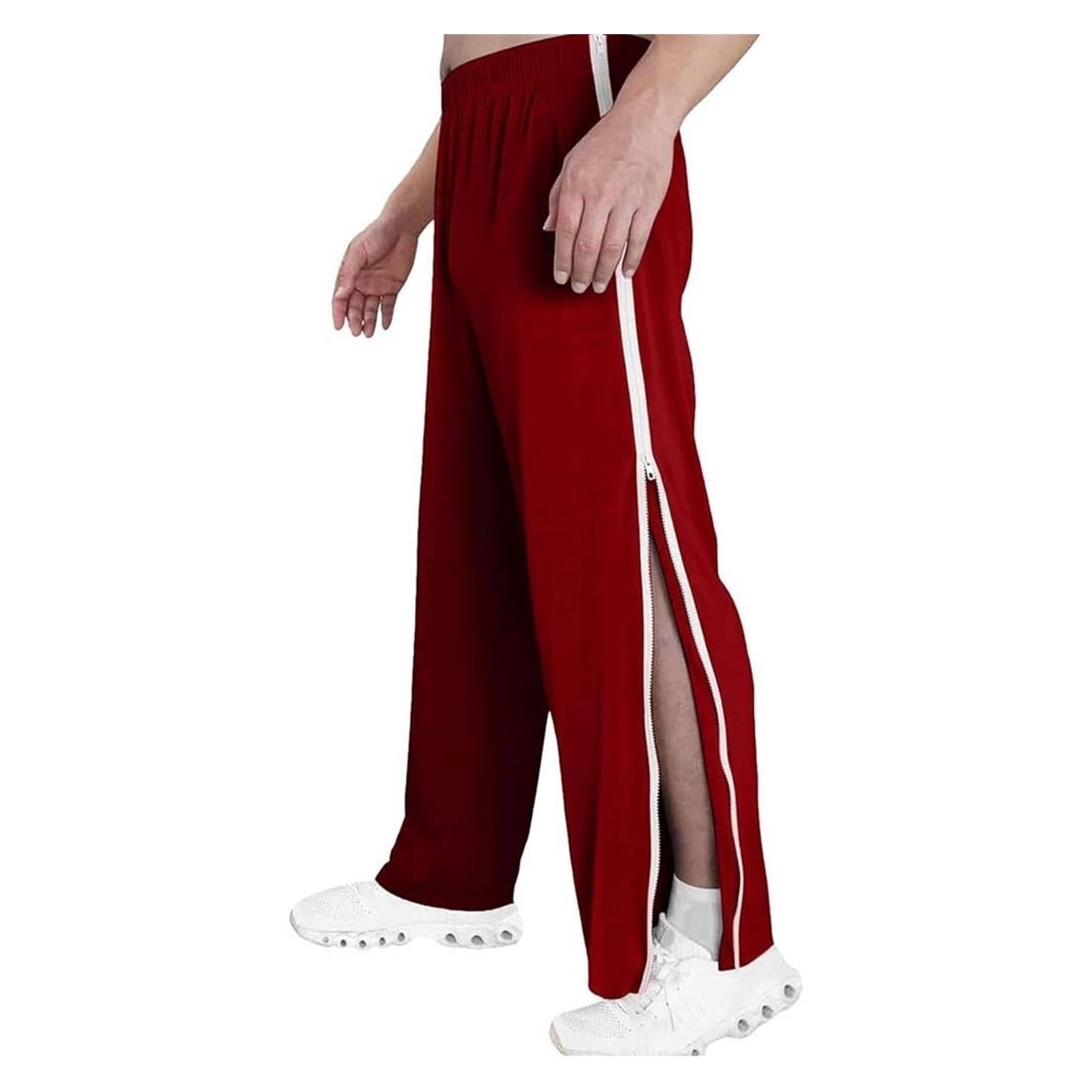 Męski dres treningowy, spodnie do biegania, zdejmowane spodnie do koszykówki, kieszenie na pasek pooperacyjny z zamkami błyskawicznymi i bocznymi zamkami błyskawicznymi (czerwony, M)