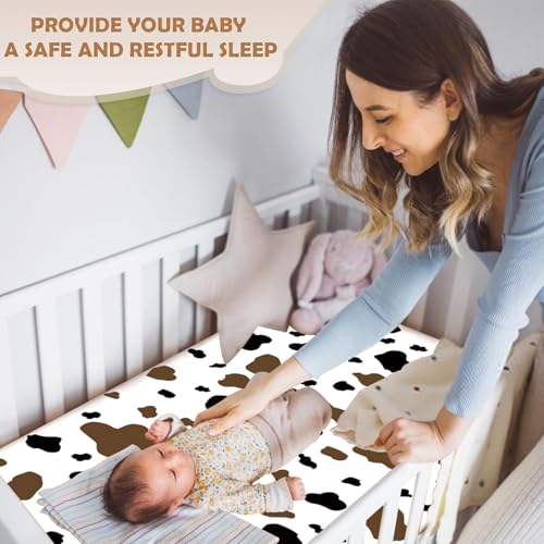 Image of 4 Pack Western Cowboy Crib Sheets Set - Fits Standard 52 inchx28 inchx8 inch Crib & Toddler Mattress, Soft Breathable Polyester Baby Nursery Bedding, Cowboy Cow Print Fitted Sheets for Boys