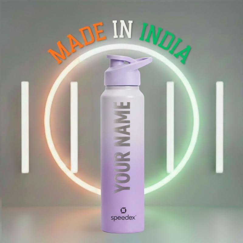 Image of Speedex Engraved Name Stainless Steel Sipper Water Bottle 1 Ltr - Customised Personalised Bottle for Kids & Adults, School, Gym, Sports, Dual Purple, Set of 1