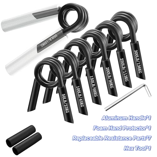 Image of Proberos 50-350lbs Adjustable Hand Grip Strengtheners Set 7-in-1 Hand, Wrist & Forearm Strengthener with Aviation Aluminum Alloy Build, Foam Overgrips for Comfort, Portable for Gym, Office & Travel