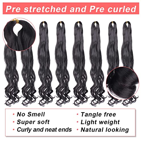Xtrend Pre Stretched French Curly Braiding Hair 26 Inch 8 Packs Bouncy Loose Wave Braiding Hair Hot Water Setting Yaki Texture Synthetic French Curls for Women Black Hair Extensions(26 Inch,1B#)… - Image 4