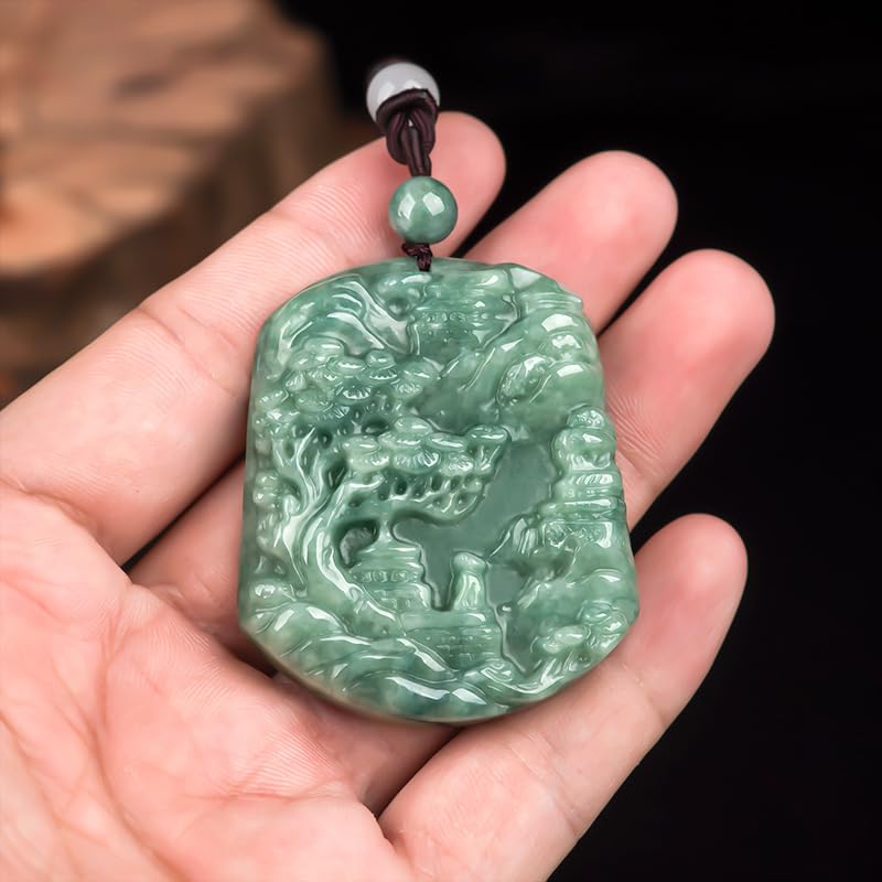 Colgante de jadeíta paisaje tallado a doble cara, verde