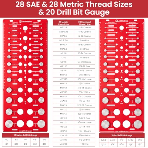 Image of Thread Checker, 76 Nut and Bolt Thread Checker, 28 Standard & 28 Metric & 20 Drill Bit Gauge, Bolt Size Finder, Wall-Mountable Bolt Thread Identifier Gauge with Inch & CM Ruler