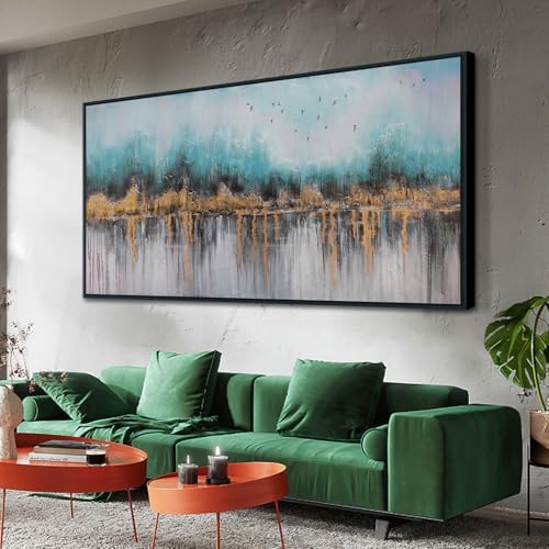 Ardemy Teal Abstract Wall Art 58x29 Framed Canvas