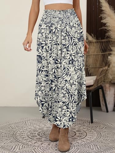 Image of ANRABESS Women's Maxi Skirts Summer Boho Floral High Waisted Flowy Swing Pleated Beach Long Skirt with Pockets