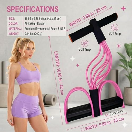 JQTEOYW Pedal Resistance Band with Handles, Pink, Upgraded 6-Tube — view 5