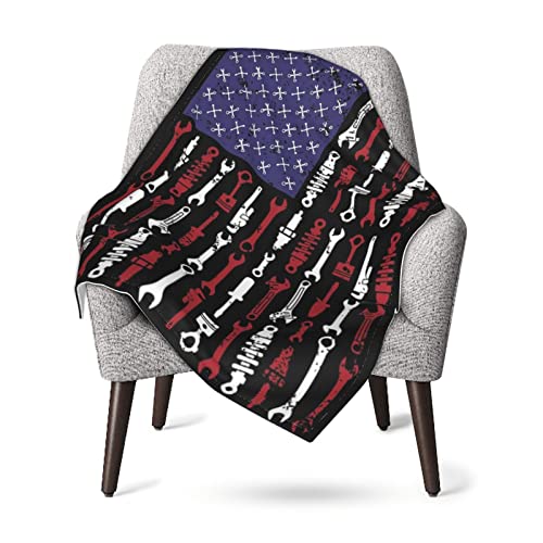 Image of Mechanic USA Flag Baby Blanket 30 X 40 in Ultra Soft Toddler Quilt Infant Nursing Blanket Child Towel Quilt