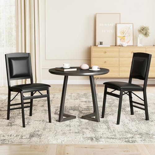 Image of Giantex Folding Dining Chairs Set of 2, Black Wood Kitchen Chair w /Padded Seat, Solid Wood Frame, Max Load 400 Lbs, No Assembly, Easy to Store Foldable Wooden Dining Chairs for Apartment, Small Space