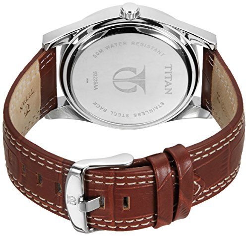 Image of Titan Men Leather Analog White Dial Watch - Ne9322Sl03A, Band Color-Brown