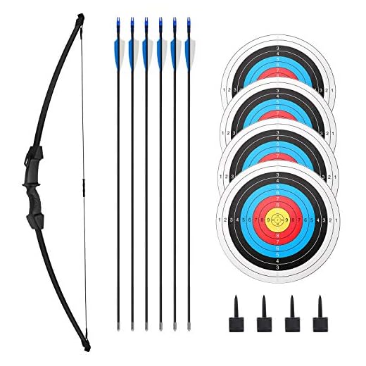 Archery Bow and Arrow Set Recurve Bow Outdoor Sports Game Hunting Toy Gift Bow Kit Set with 6 Arrows 4 Target Faces 4 Target Pins 18 Lb for Adults Youth Teens Girls Boys Kids